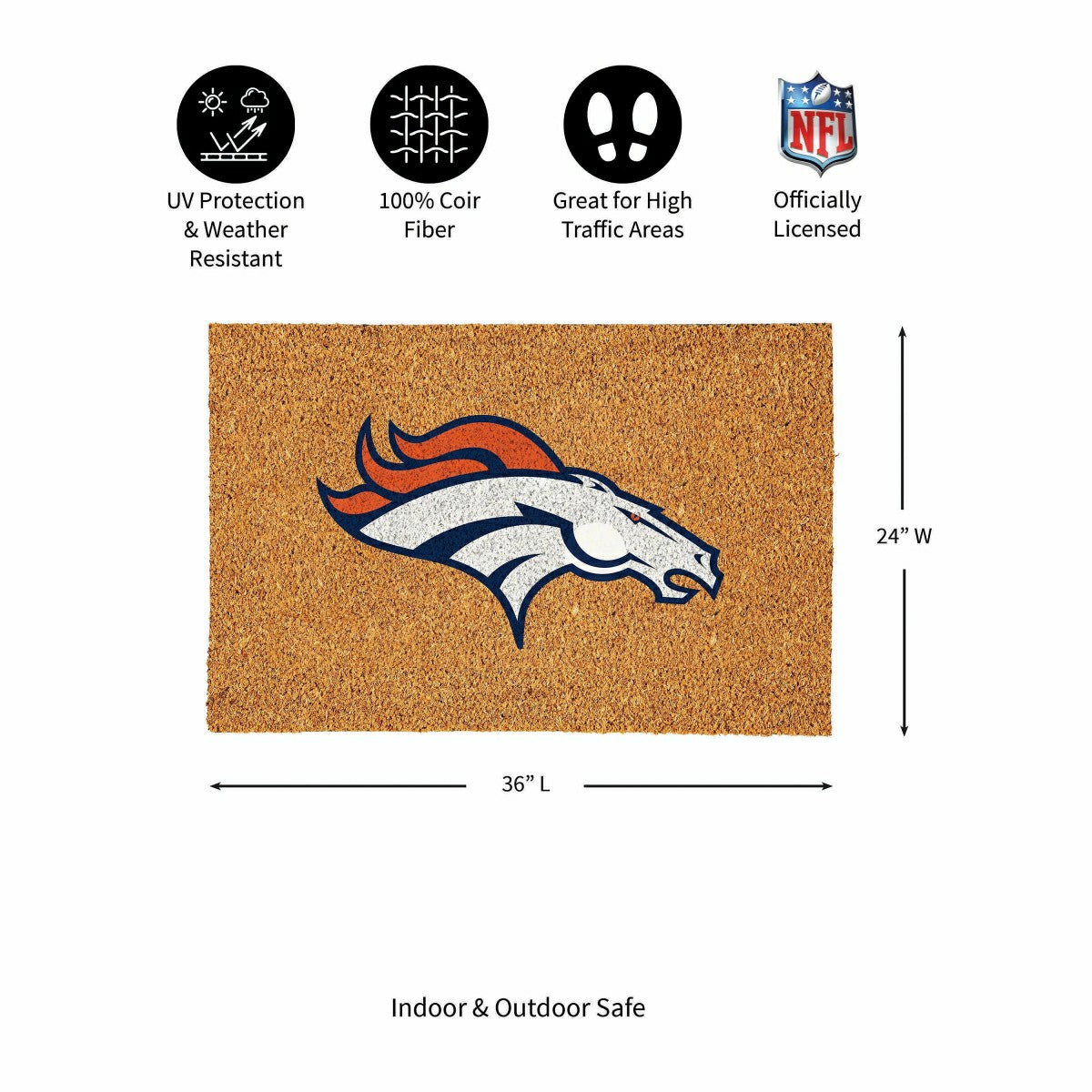 Denver Broncos Large Full Color Coir Mat, 36"x24" - NFL