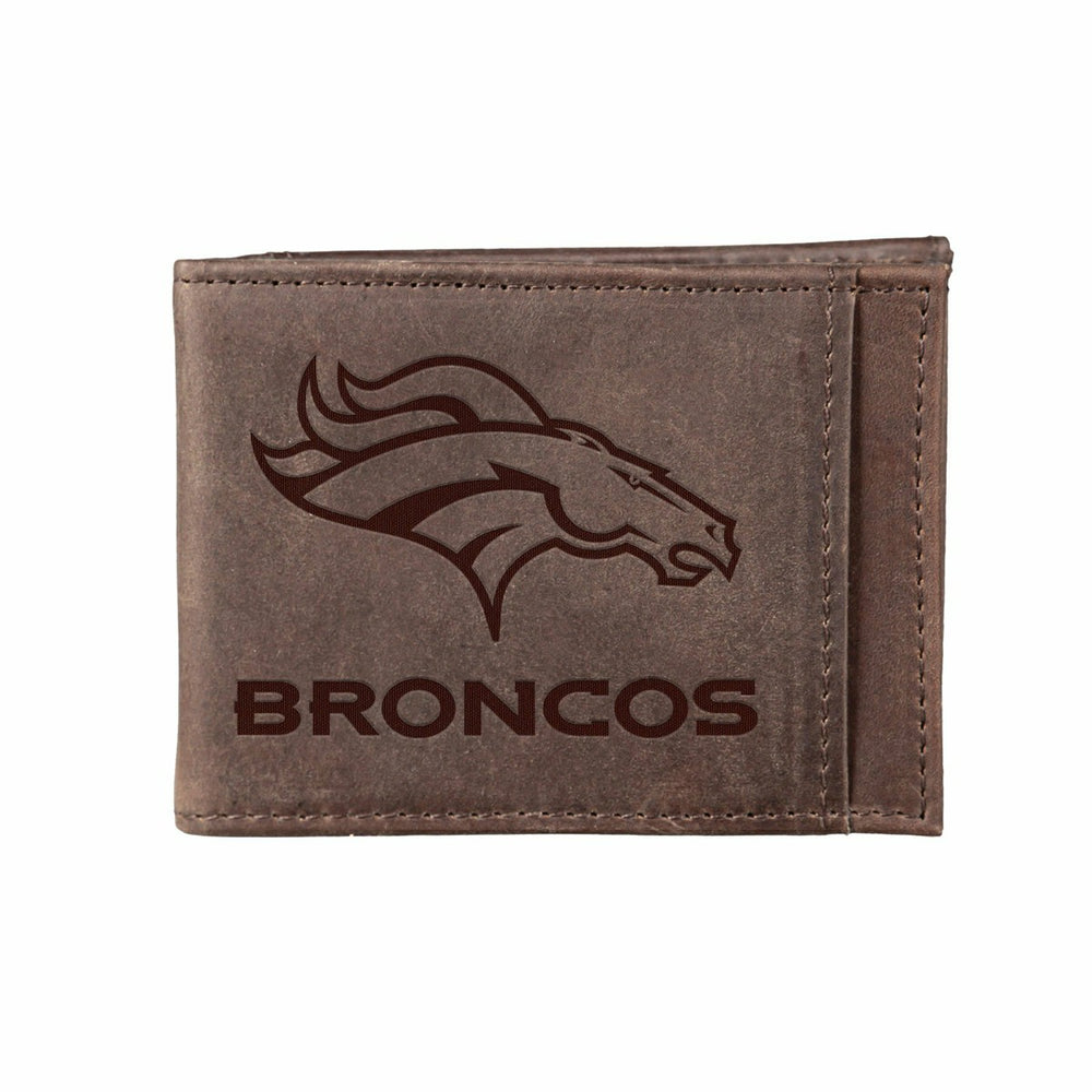 Front Pocket Wallet w/ RFID Blocking, Denver Broncos, Brown - NFL Home