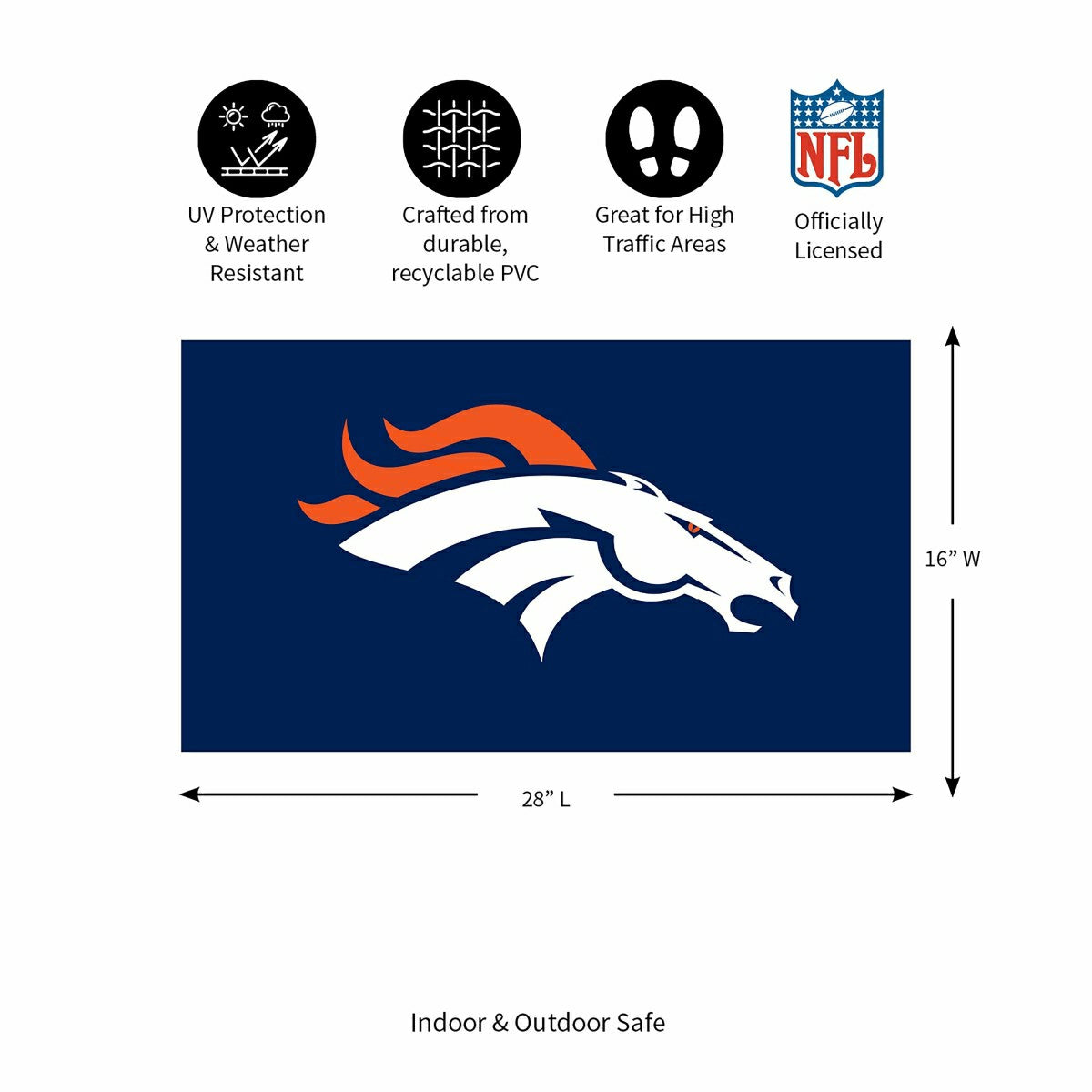 Full Color PVC Mat, 16" x 28", Denver Broncos - NFL