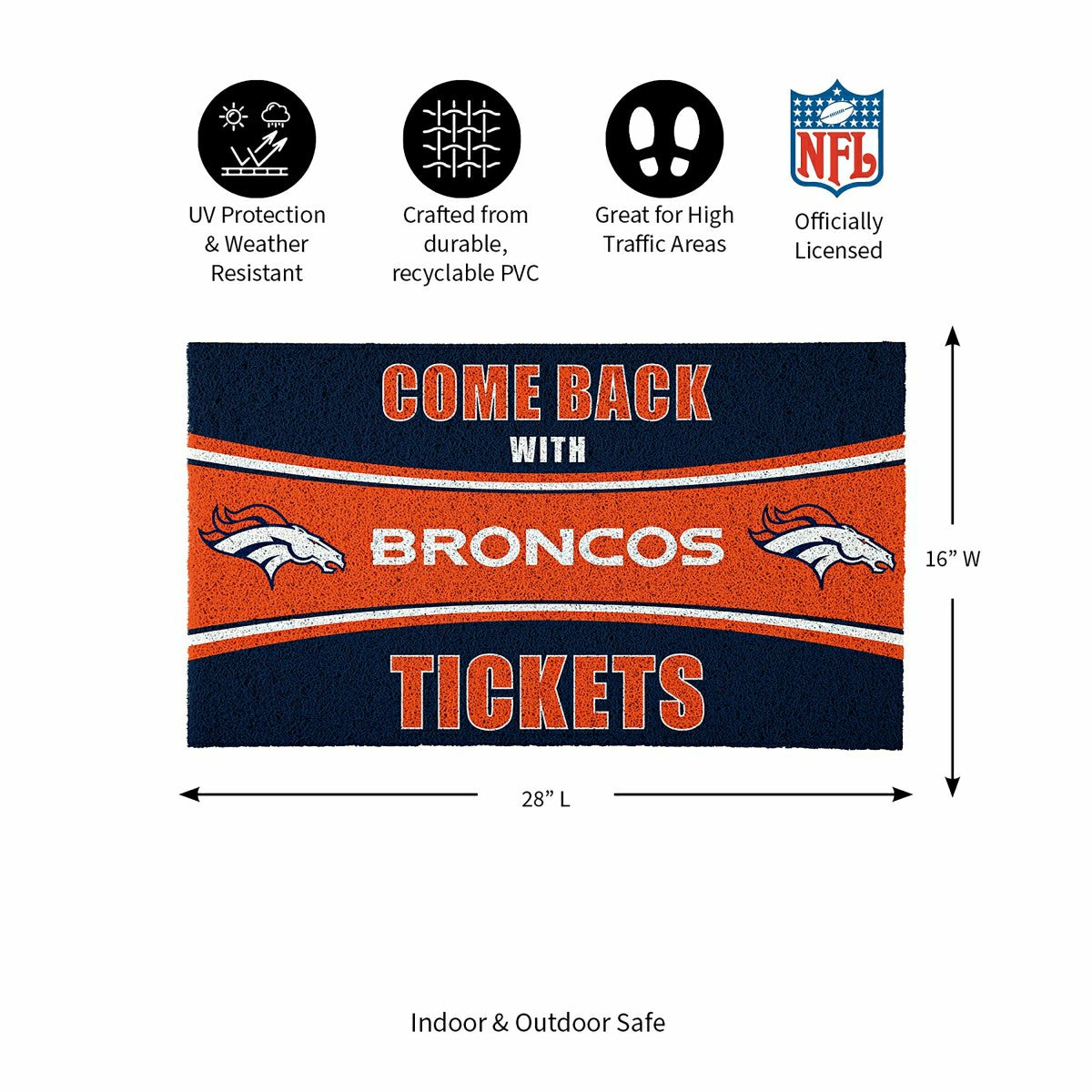 28" x 16" PVC Trapper Mat, Come Back with Tickets, Denver Broncos - NFL