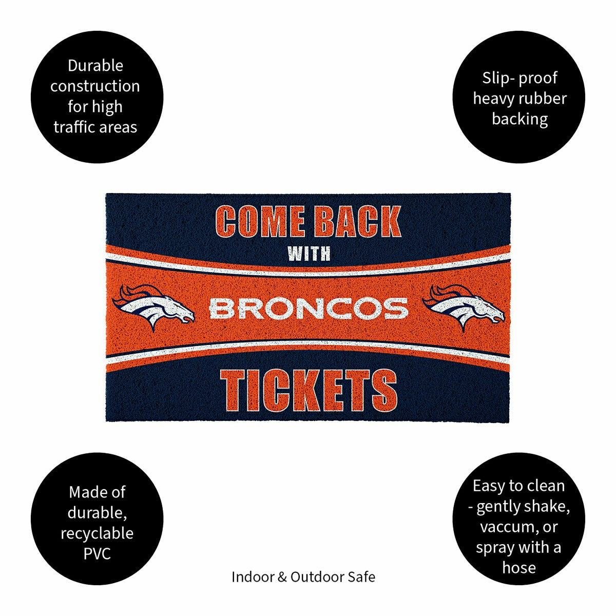 28" x 16" PVC Trapper Mat, Come Back with Tickets, Denver Broncos - NFL