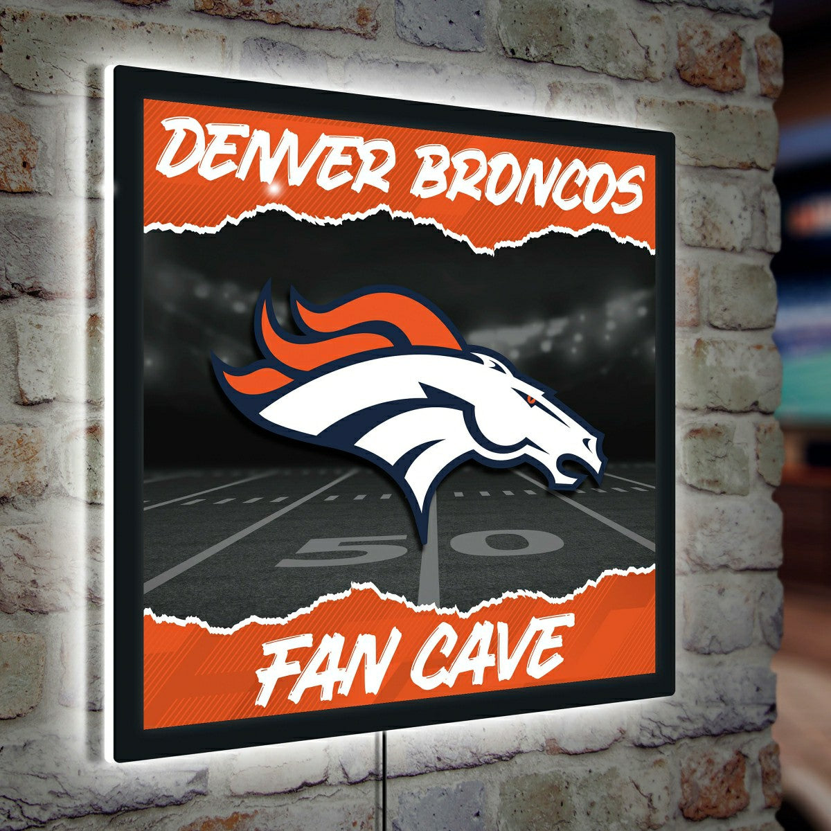 Denver Broncos 23"H x 23"L LED Wall Decor, Edgelite, Square - NFL Home