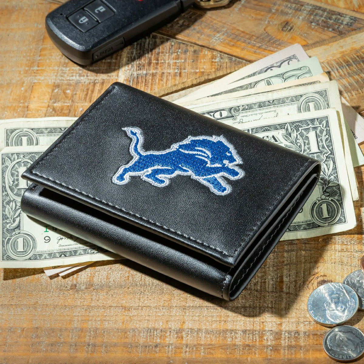 Detroit Lions Black Tri-Fold Embroidered Wallet - NFL Home