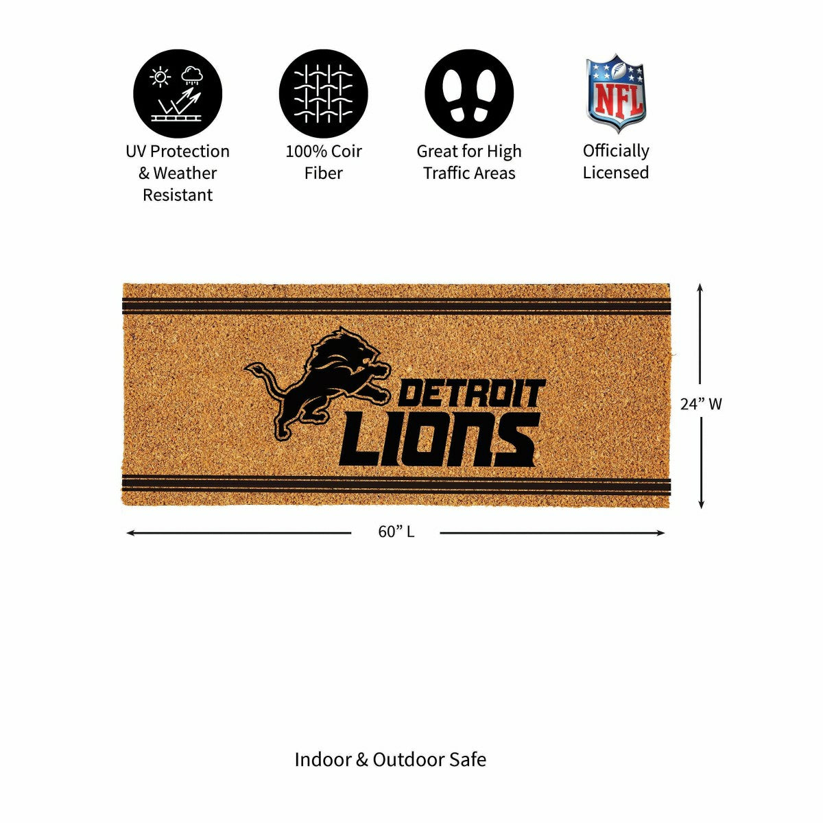 Detroit Lions Extra Large One Color Coir Mat, 60"x24" - NFL