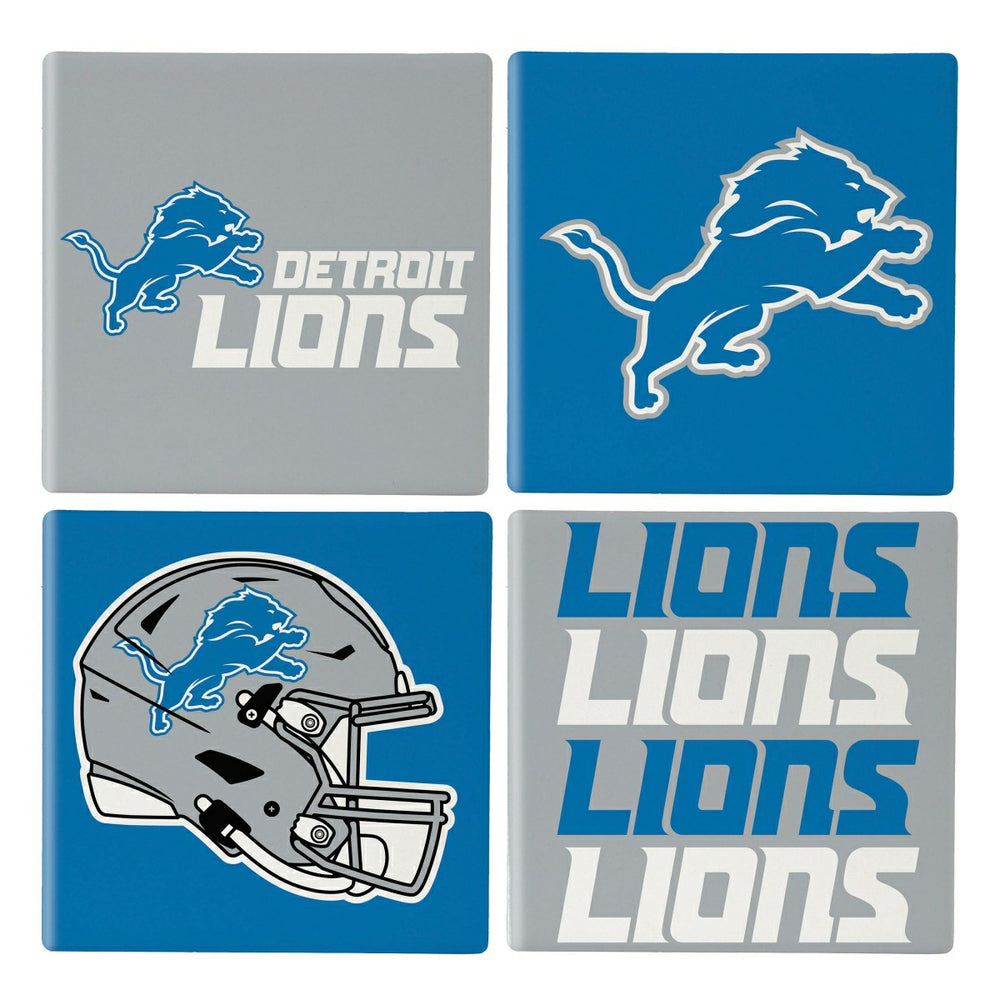 Detroit Lions Ceramic Coasters Set, 4pcs with Wood Caddy - NFL