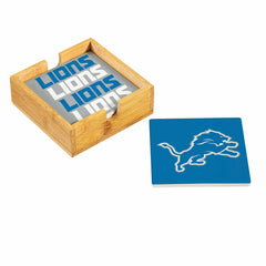 Detroit Lions Ceramic Coasters Set, 4pcs with Wood Caddy - NFL