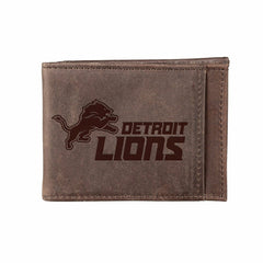Front Pocket Wallet w/ RFID Blocking, Detroit Lions, Brown - NFL Home