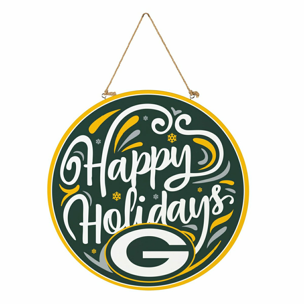Green Bay Packers Holiday Round Door Décor with Hanging Rope, 18x18 - NFL Home