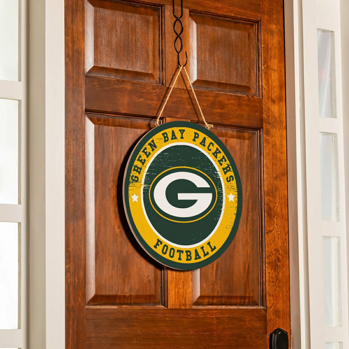Green Bay Packers Round Door Décor with Hanging Rope, 18x18 - NFL Home