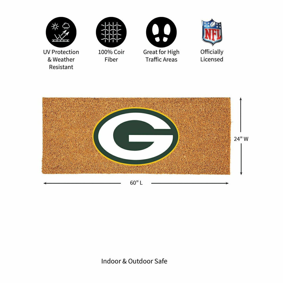 Green Bay Packers Extra Large Full Color Coir Mat, 60"x24" - NFL