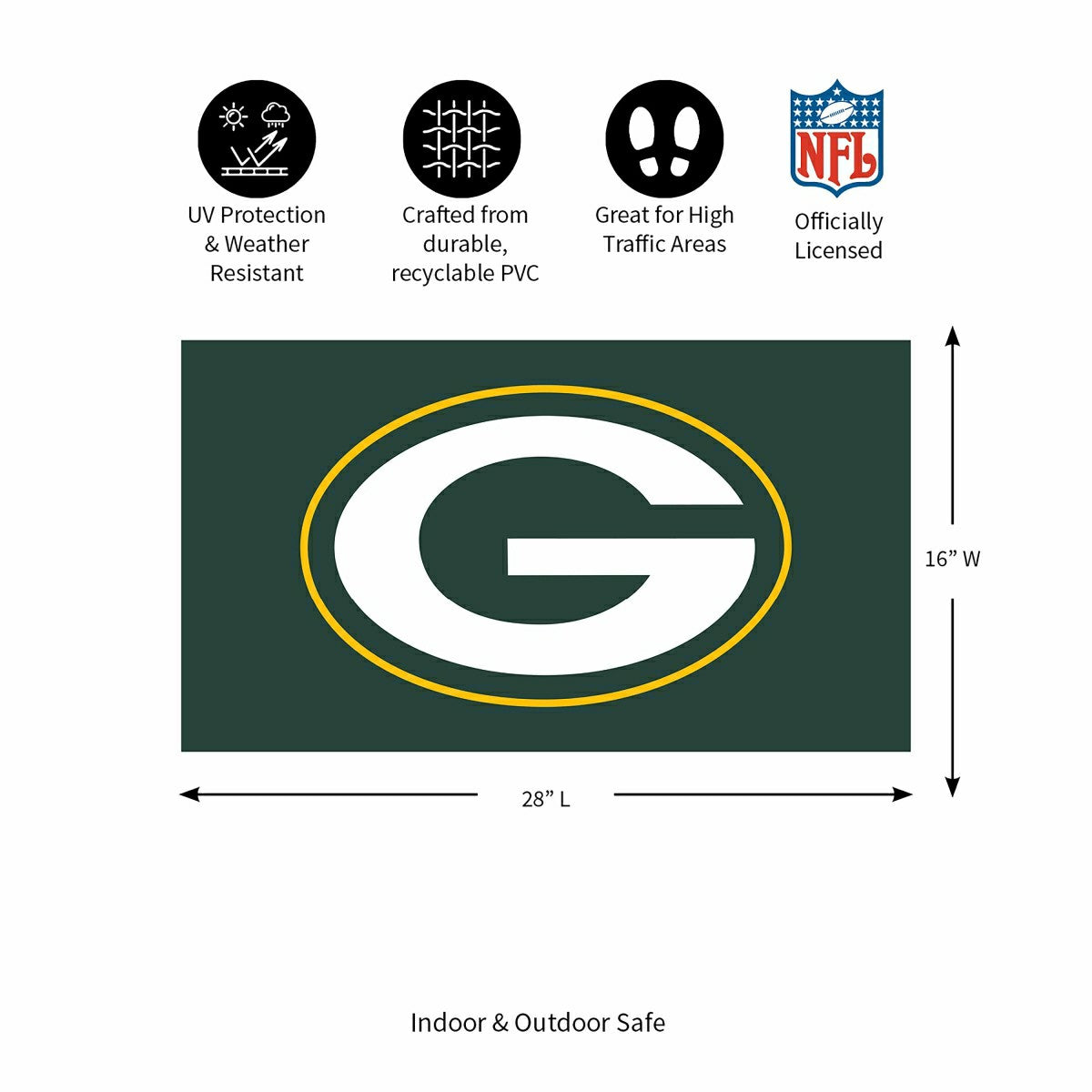 Full Color PVC Mat, 16" x 28", Green Bay Packers - NFL
