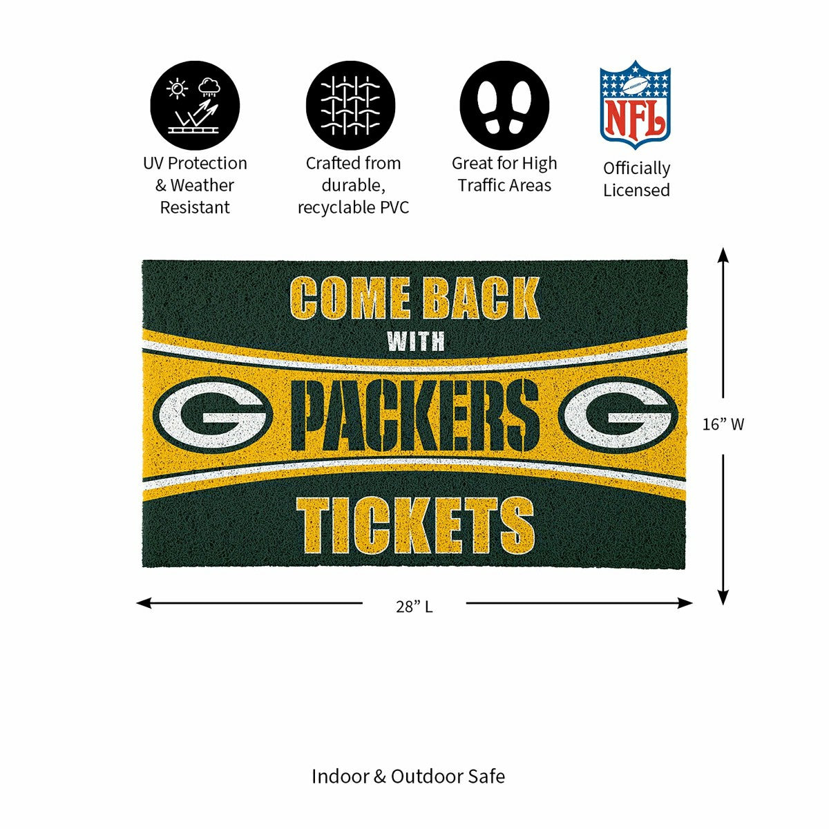 28" x 16" PVC Trapper Mat, Come Back with Tickets, Green Bay Packers - NFL