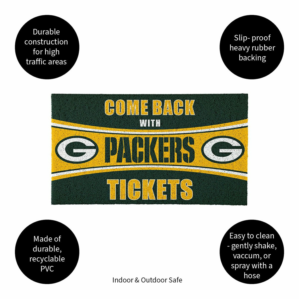 28" x 16" PVC Trapper Mat, Come Back with Tickets, Green Bay Packers - NFL