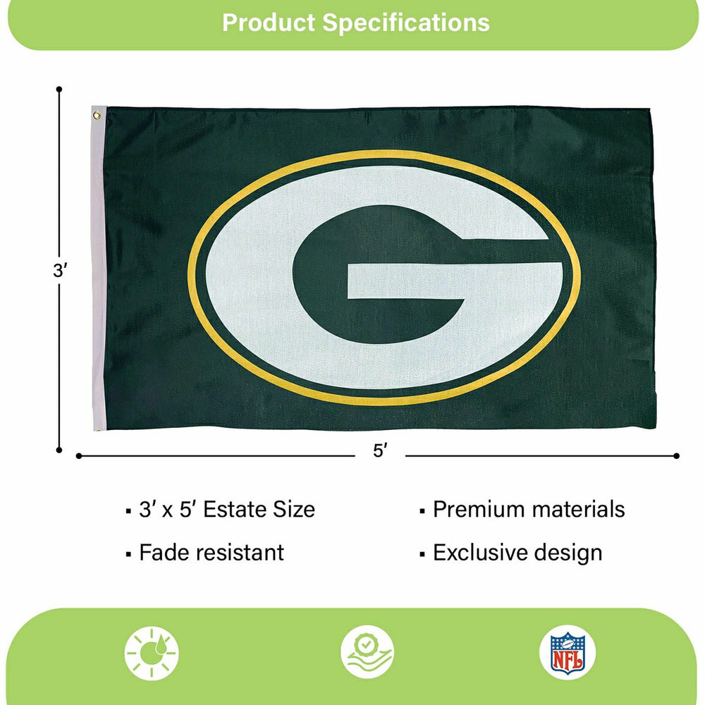 Green Bay Packers Single Sided Estate Flag with 2 Grommets, 3'x5' - NFL Home
