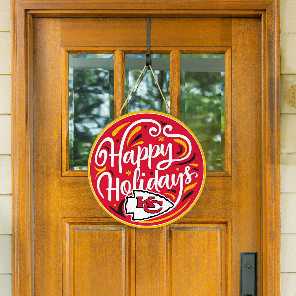 Kansas City Chiefs Holiday Round Door Décor with Hanging Rope, 18x18 - NFL Home
