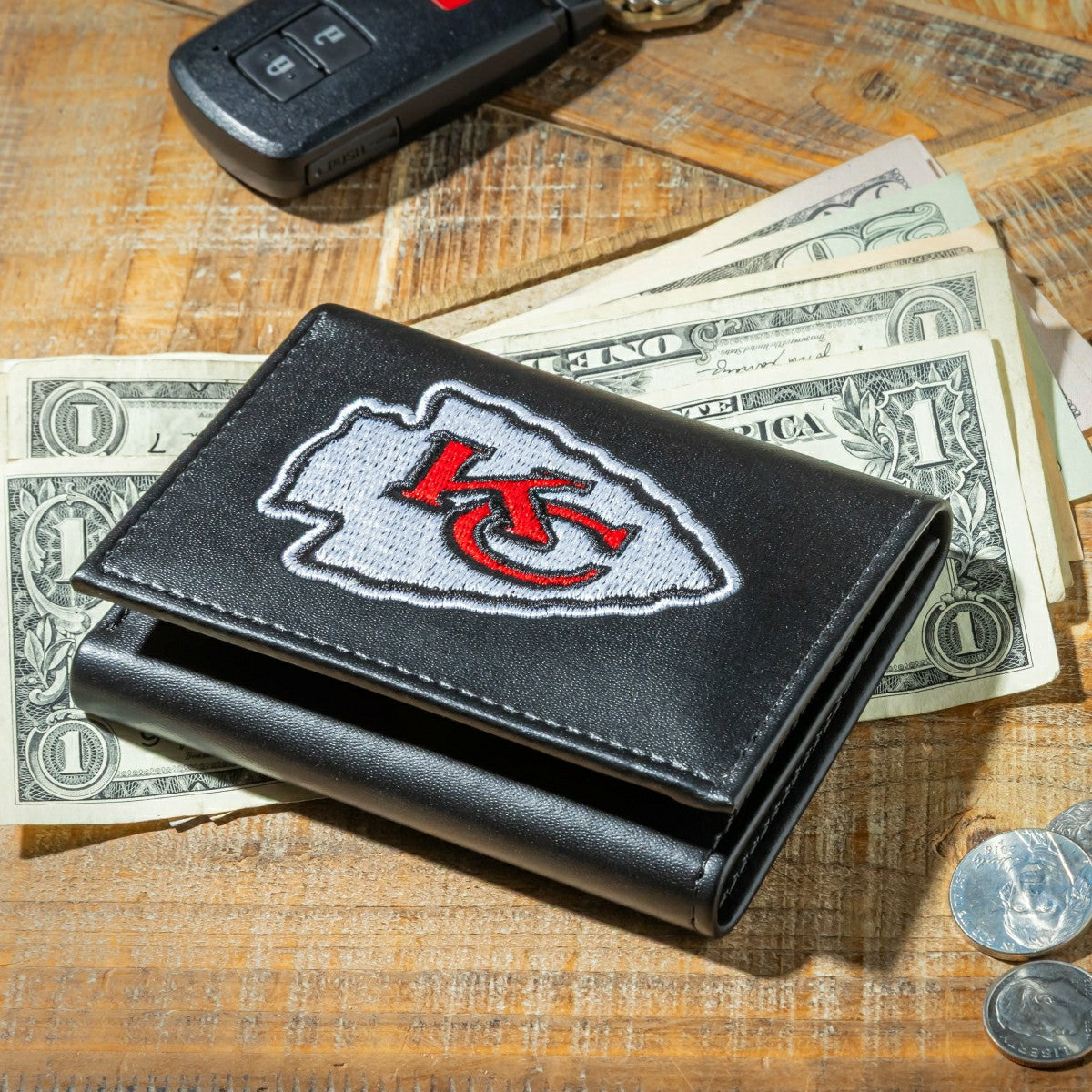 Kansas City Chiefs Black Tri-Fold Embroidered Wallet w/ RFID Blocking - NFL Home
