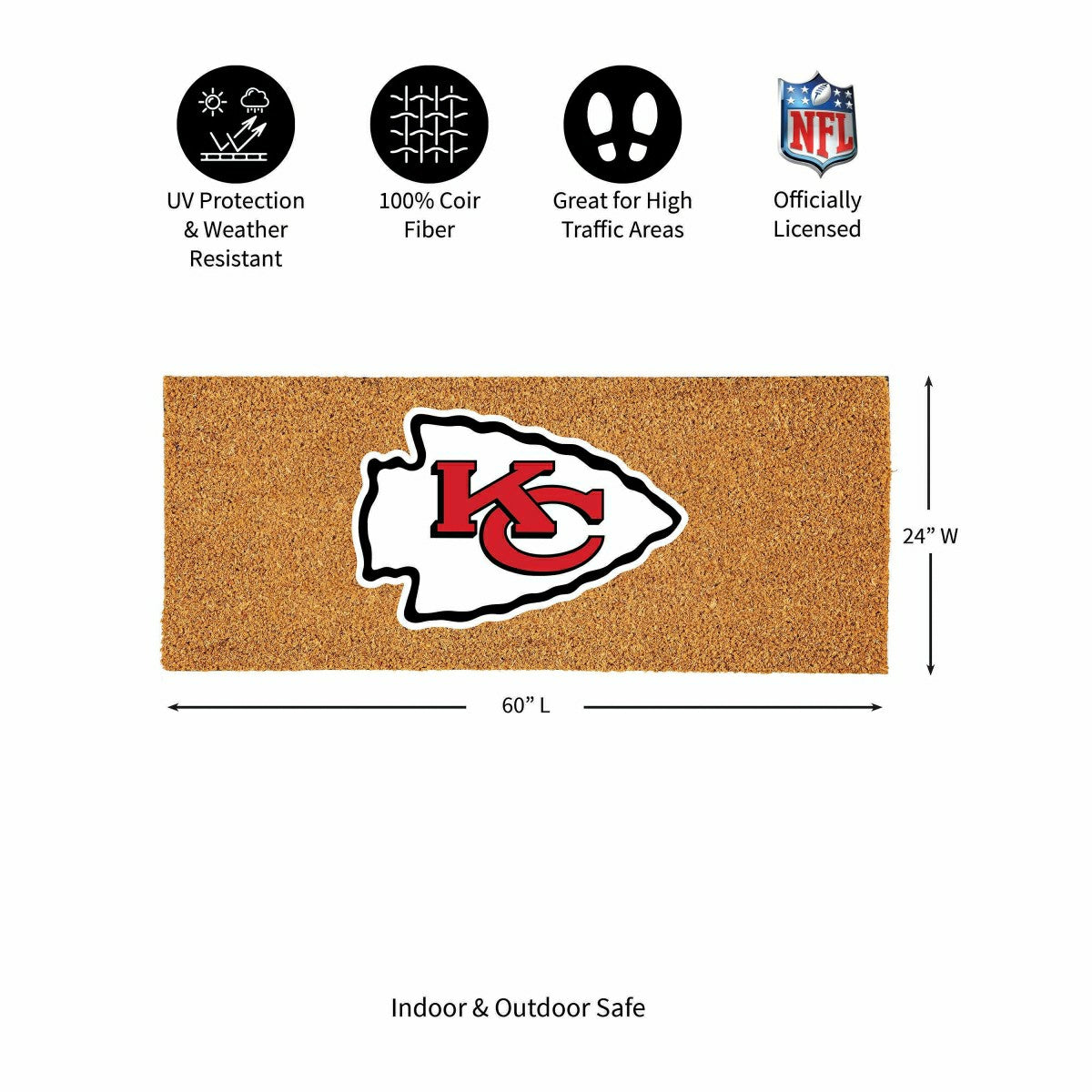 Kansas City Chiefs Extra Large Full Color Coir Mat, 60"x24" - NFL