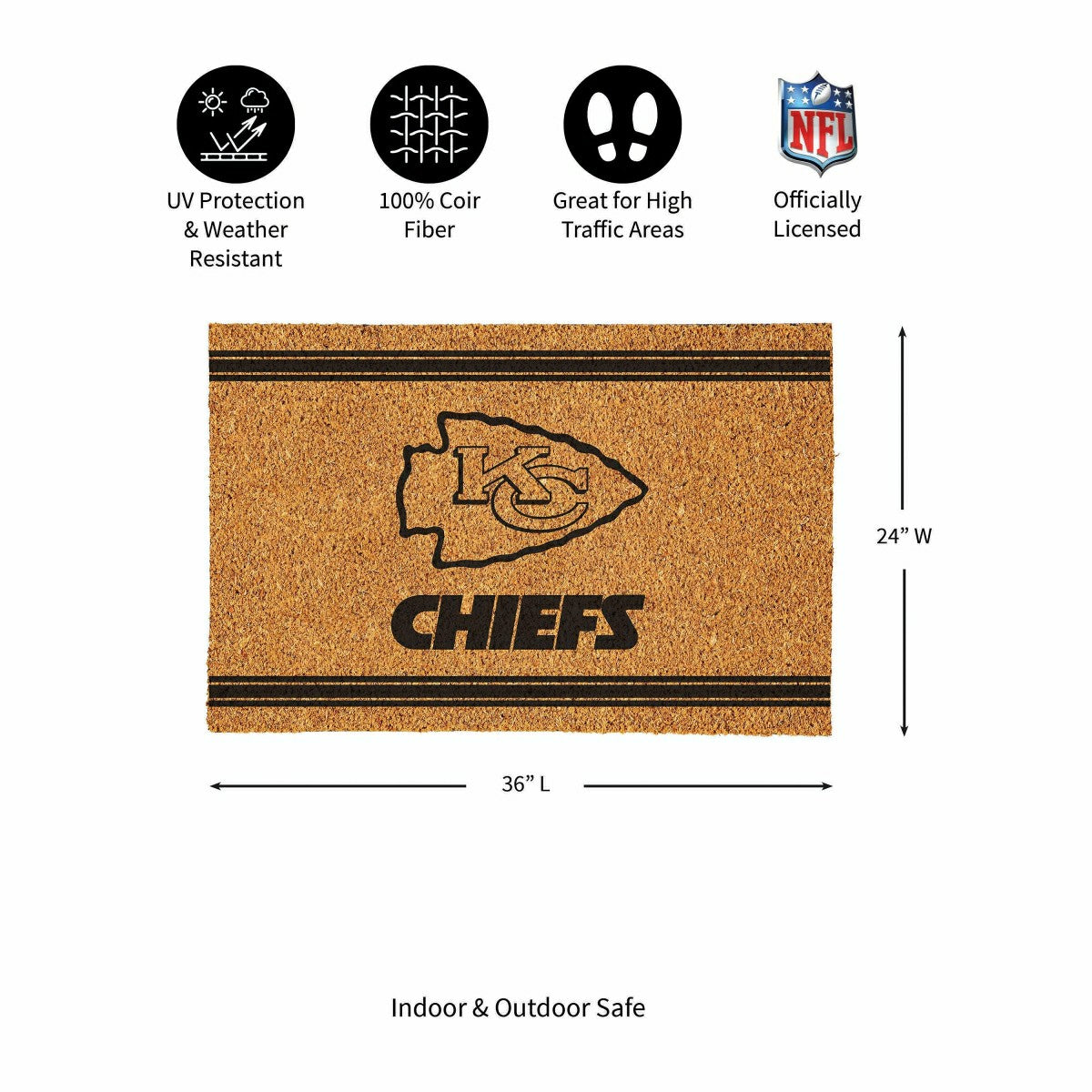 Kansas City Chiefs Large One Color Coir Mat, 36"x24" - NFL