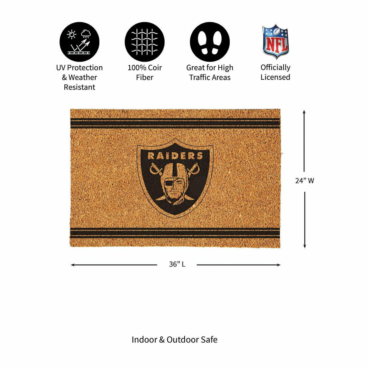 Las Vegas Raiders Large One Color Coir Mat, 36"x24" - NFL