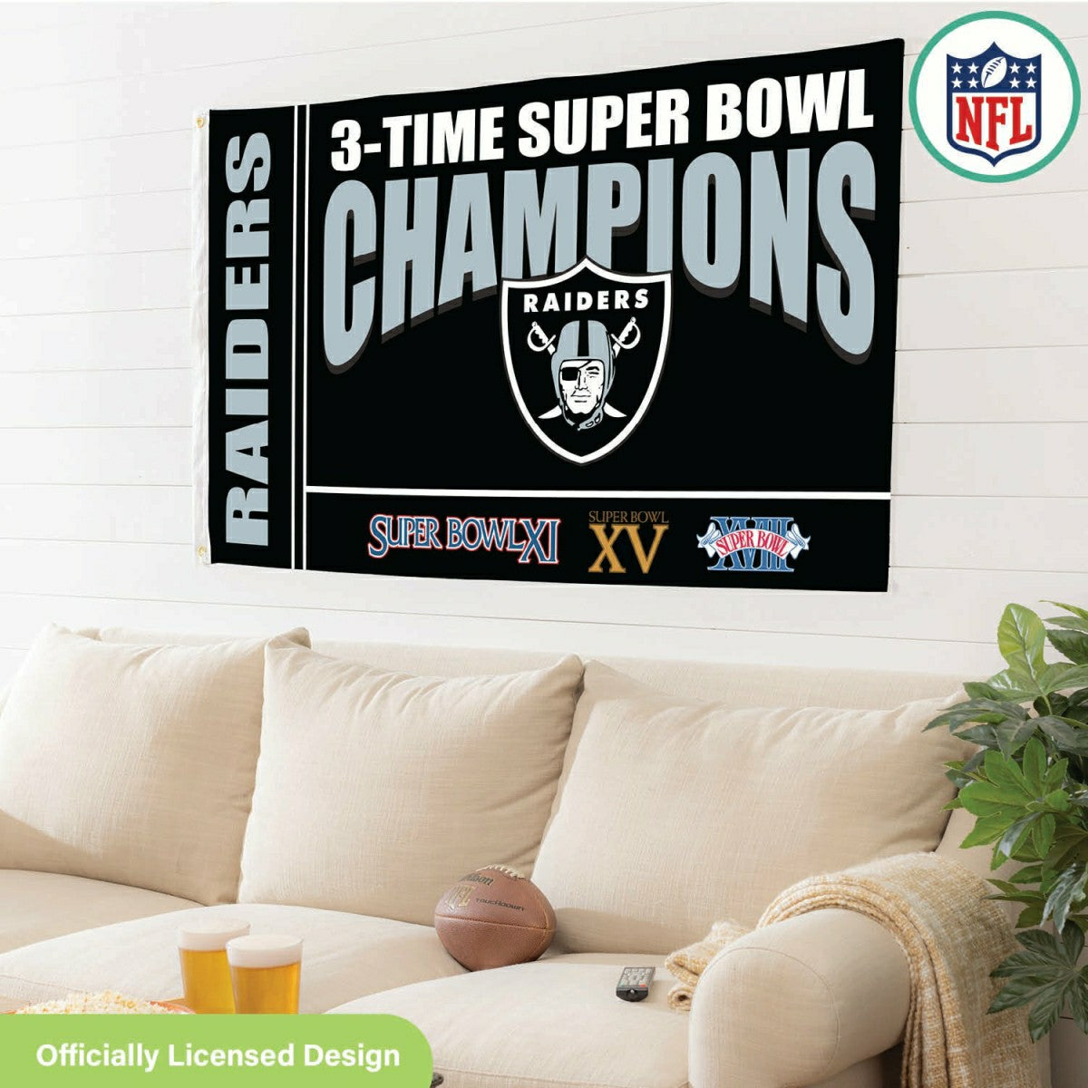 Las Vegas Raiders Multi-Win Superbowl Champions Football 3x5 Flag - NFL Home