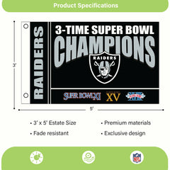 Las Vegas Raiders Multi-Win Superbowl Champions Football 3x5 Flag - NFL Home