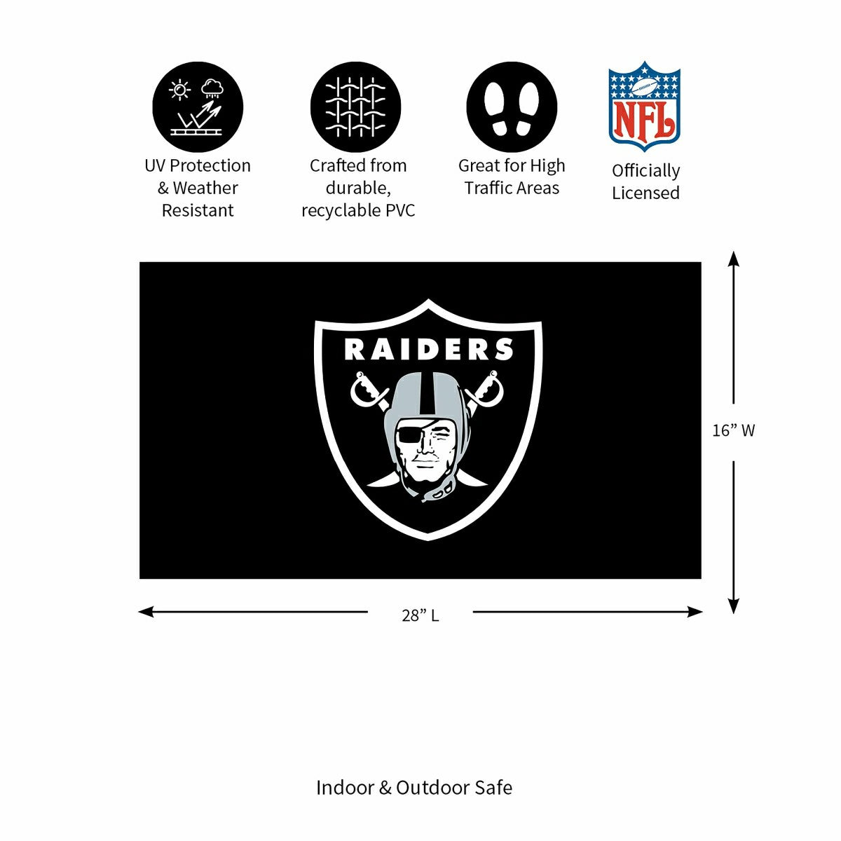 Full Color PVC Mat, 16" x 28", Las Vegas Raiders - NFL