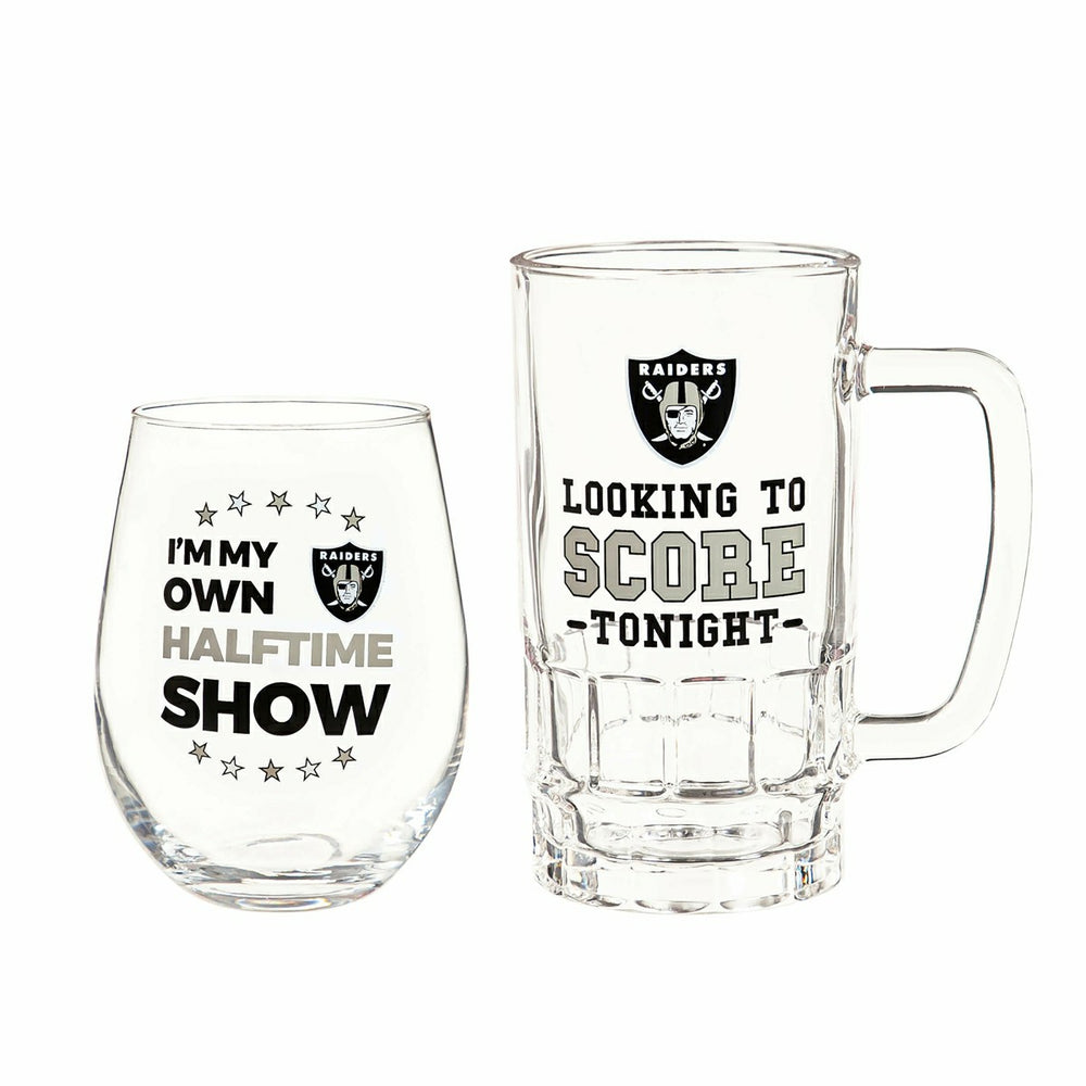 Las Vegas Raiders, Stemless 17OZ Wine & Beer 16 OZ Gift Set - NFL Home