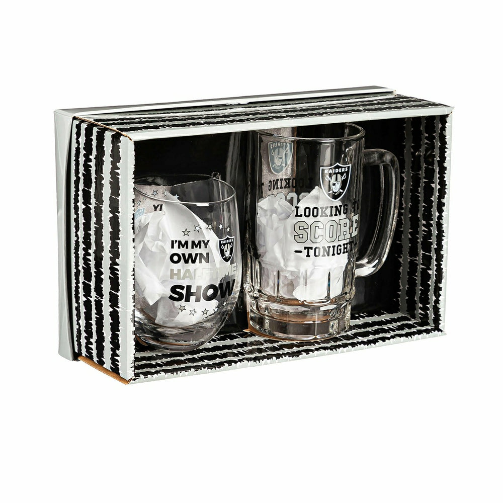 Las Vegas Raiders, Stemless 17OZ Wine & Beer 16 OZ Gift Set - NFL Home