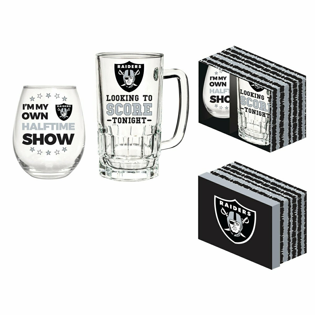 Las Vegas Raiders, Stemless 17OZ Wine & Beer 16 OZ Gift Set - NFL Home