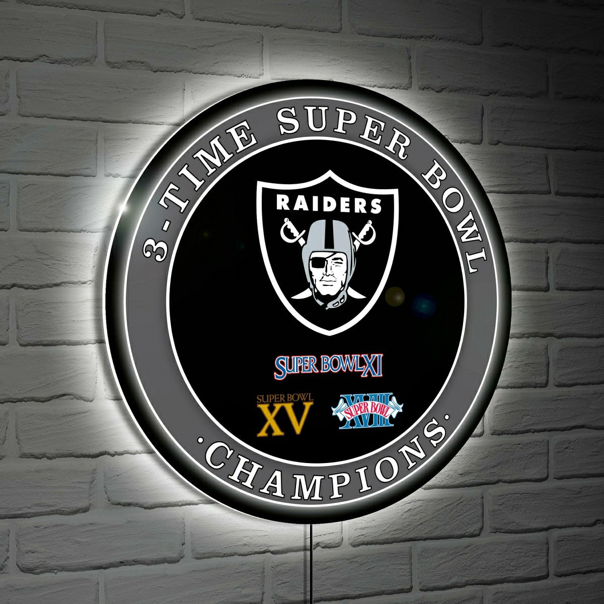 Las Vegas Raiders Multi-Win Superbowl Champions Football Round LED Wal - NFL Home