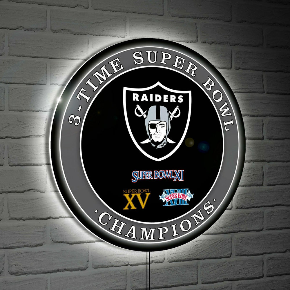 Las Vegas Raiders Multi-Win Superbowl Champions Football Round LED Wal - NFL Home