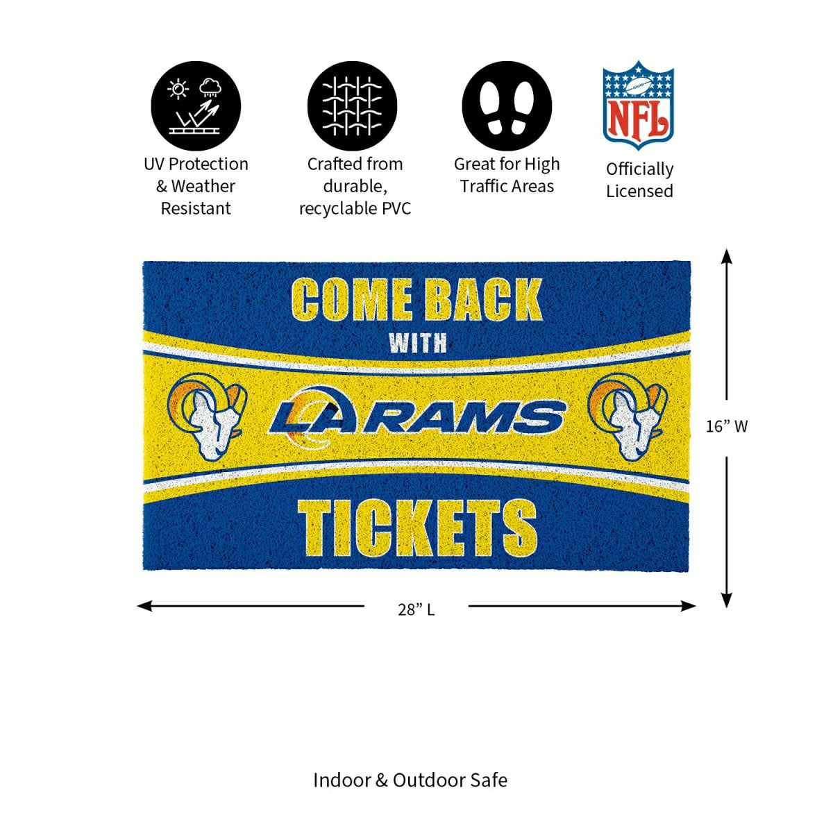 28" x 16" PVC Trapper Mat, Come Back with Tickets, Los Angeles Rams - NFL