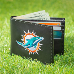 Miami Dolphins Black Bi-Fold Embroidered Wallet w/ RFID Blocking - NFL Home