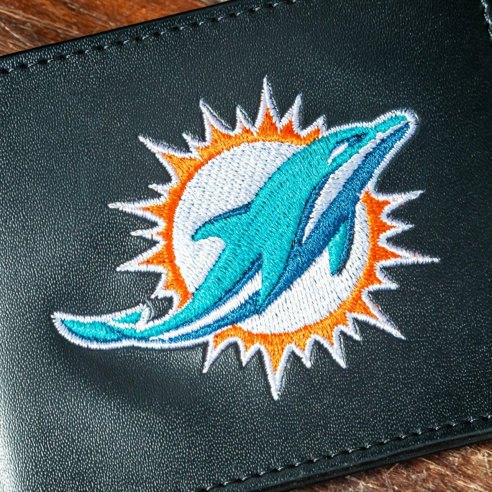 Miami Dolphins Black Bi-Fold Embroidered Wallet w/ RFID Blocking - NFL Home