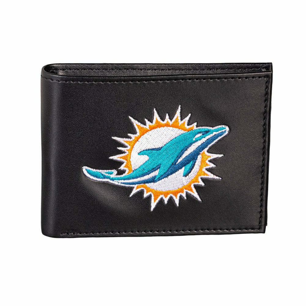 Miami Dolphins Black Bi-Fold Embroidered Wallet w/ RFID Blocking - NFL Home