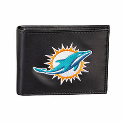 Miami Dolphins Black Bi-Fold Embroidered Wallet w/ RFID Blocking - NFL Home