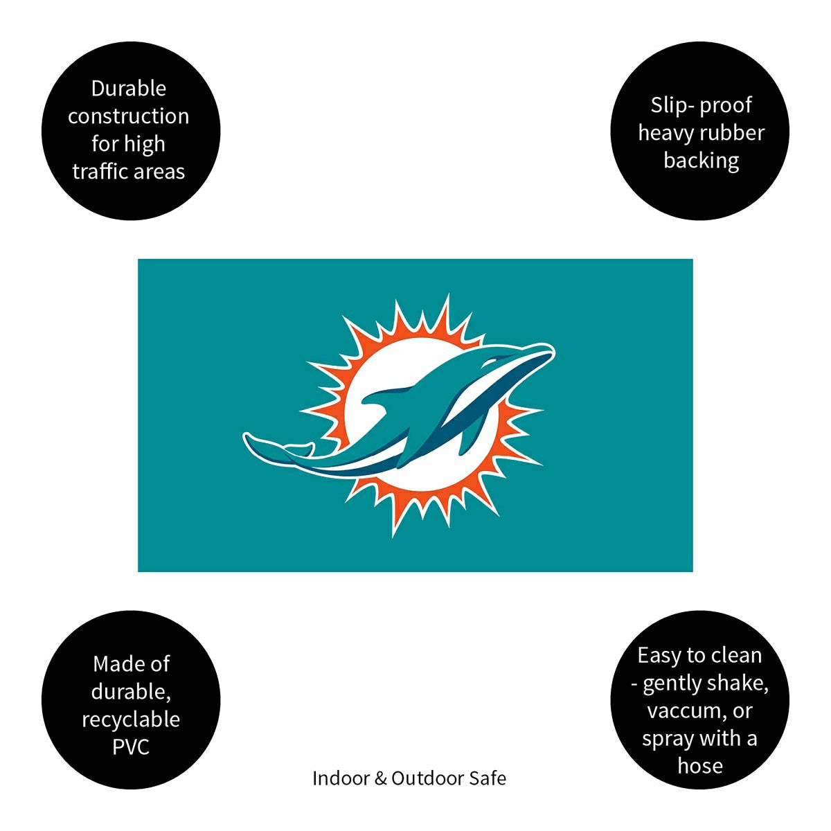 Full Color PVC Mat, 16" x 28", Miami Dolphins - NFL