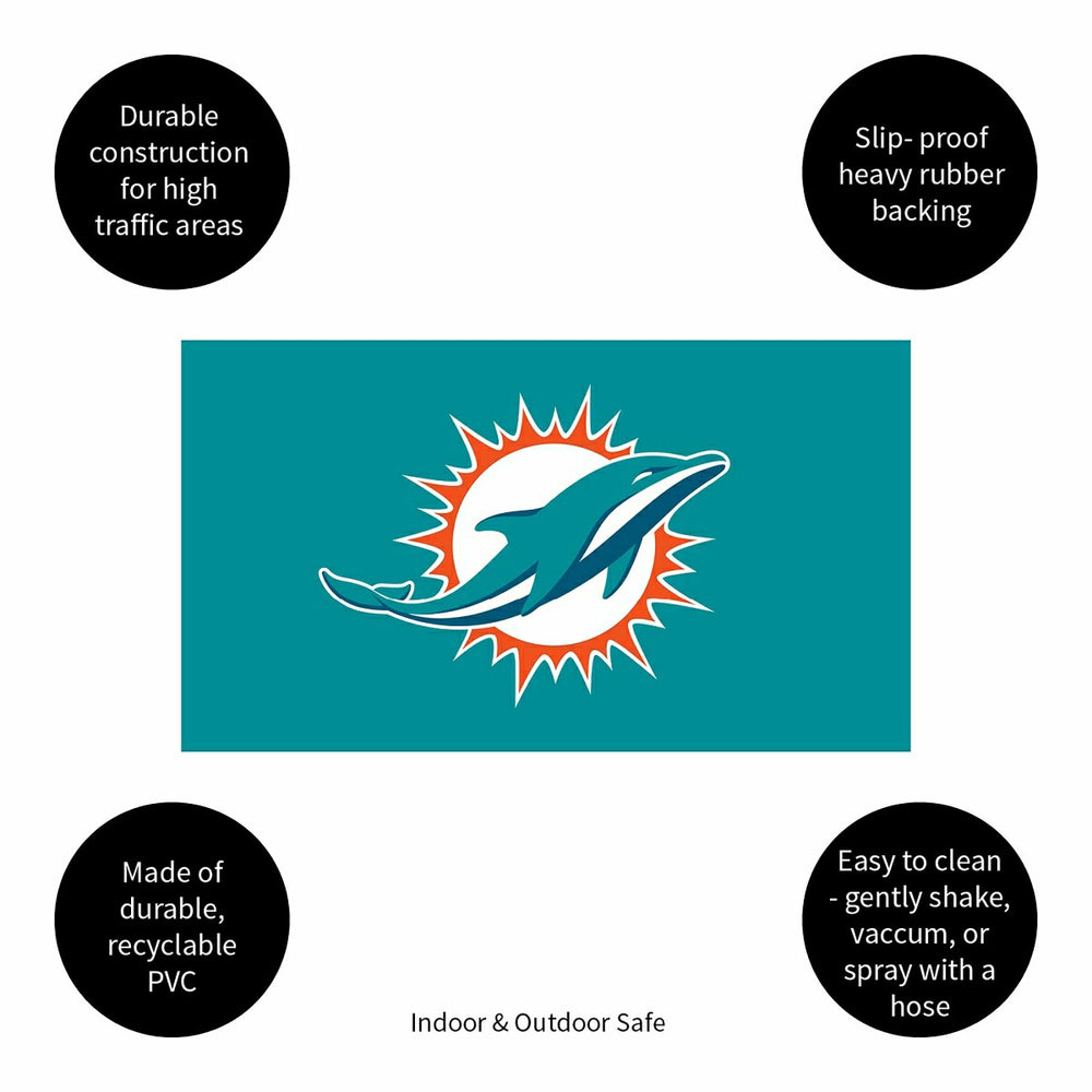 Full Color PVC Mat, 16" x 28", Miami Dolphins - NFL
