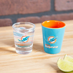 Miami Dolphins 4-Piece Ceramic and Glass 2oz. Shot Glass Set - NFL Home