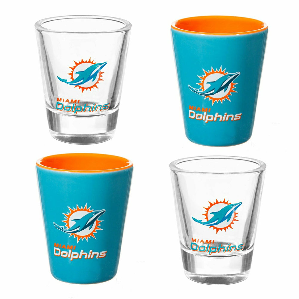 Miami Dolphins 4-Piece Ceramic and Glass 2oz. Shot Glass Set - NFL Home