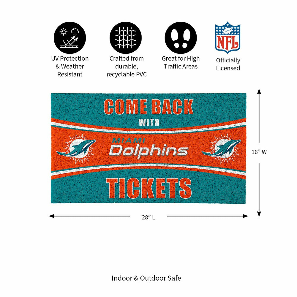 28" x 16" PVC Trapper Mat, Come Back with Tickets, Miami Dolphins - NFL