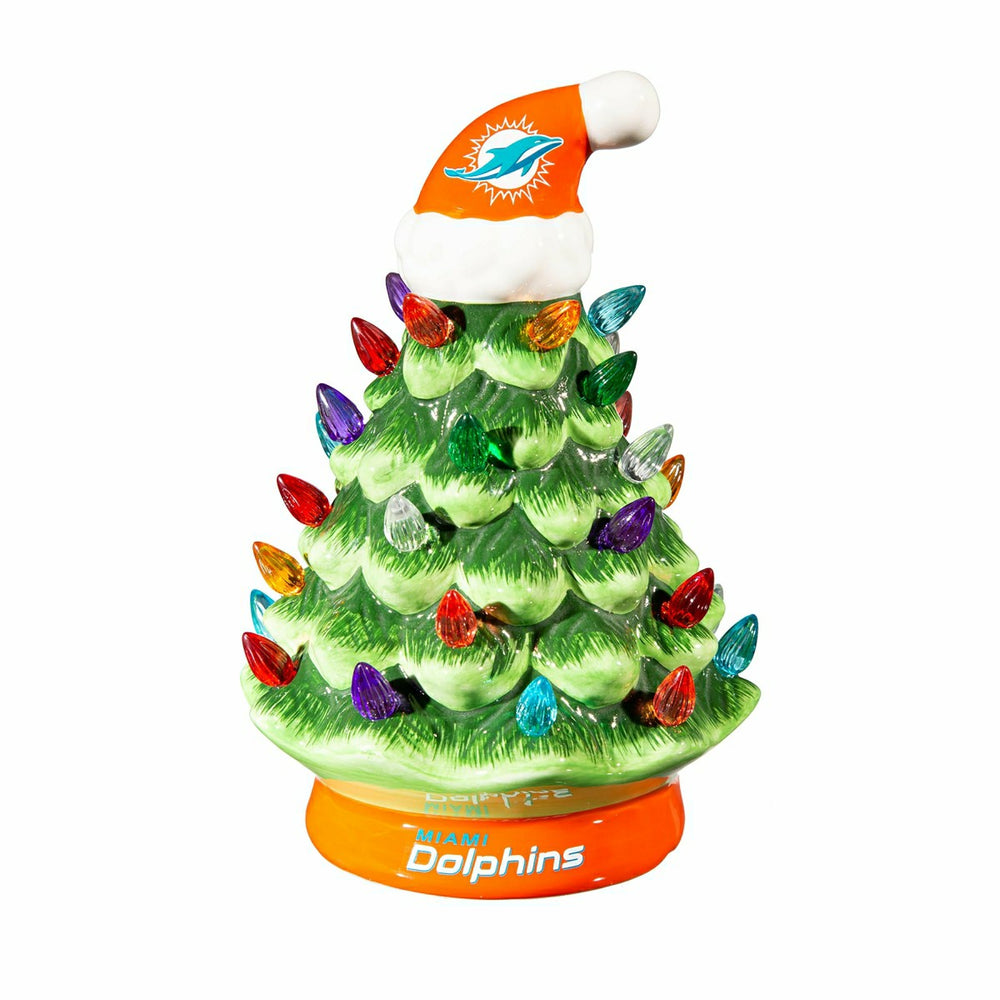 8" LED Ceramic Christmas Tree, Miami Dolphins - NFL Home