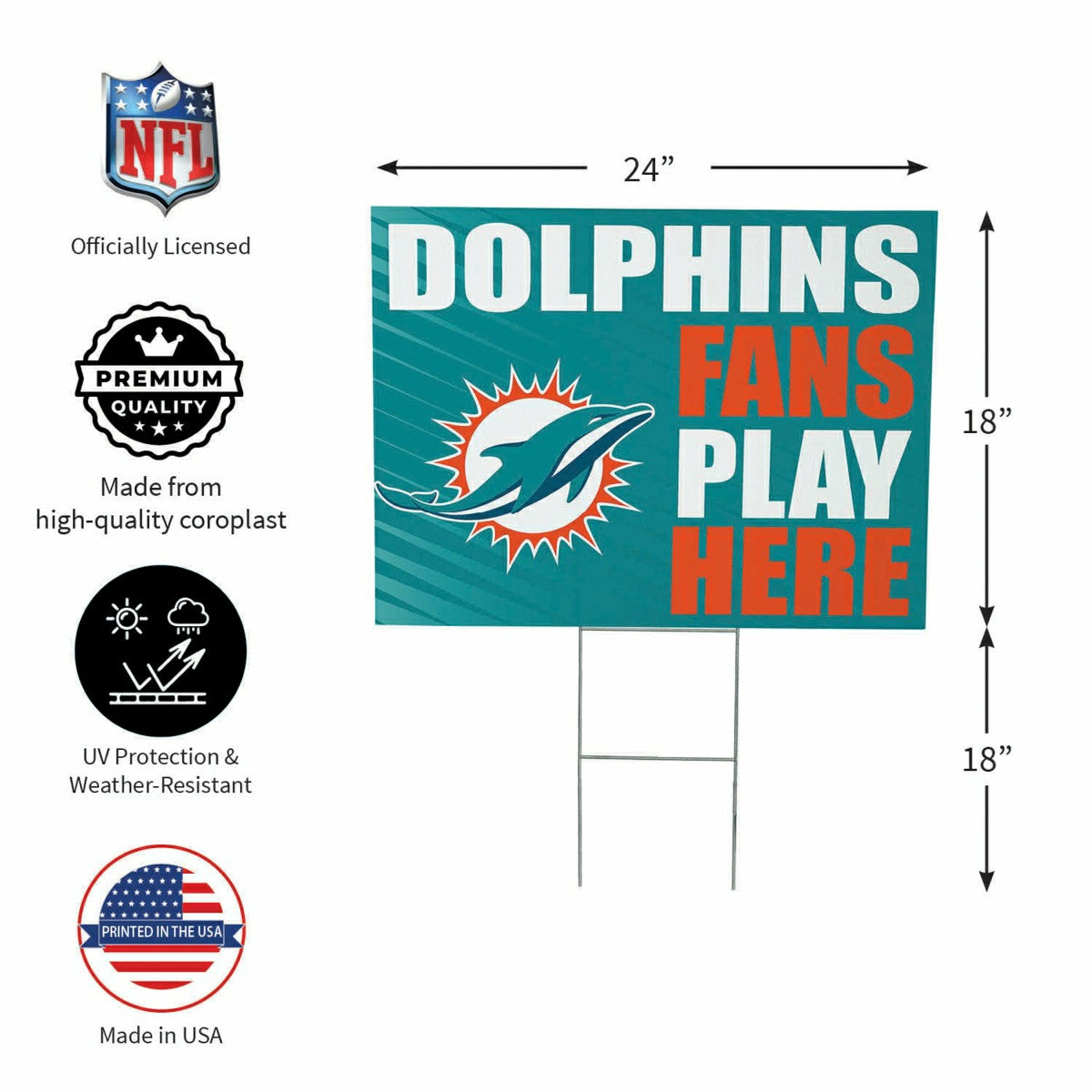 Miami Dolphins Coroplast Yard Sign "Fans Play Here" - NFL Home