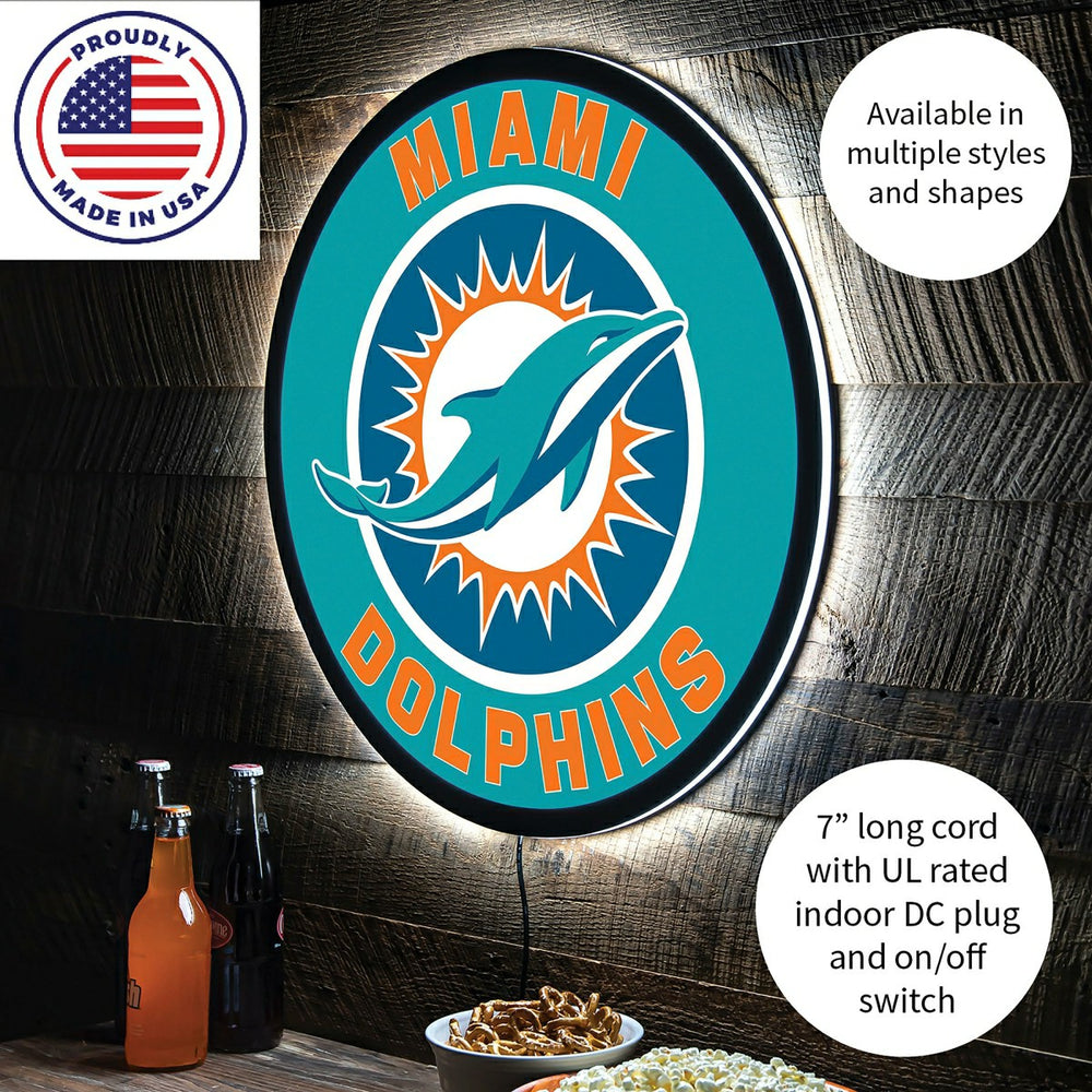 LED Wall Decor, Round, Miami Dolphins - NFL Home