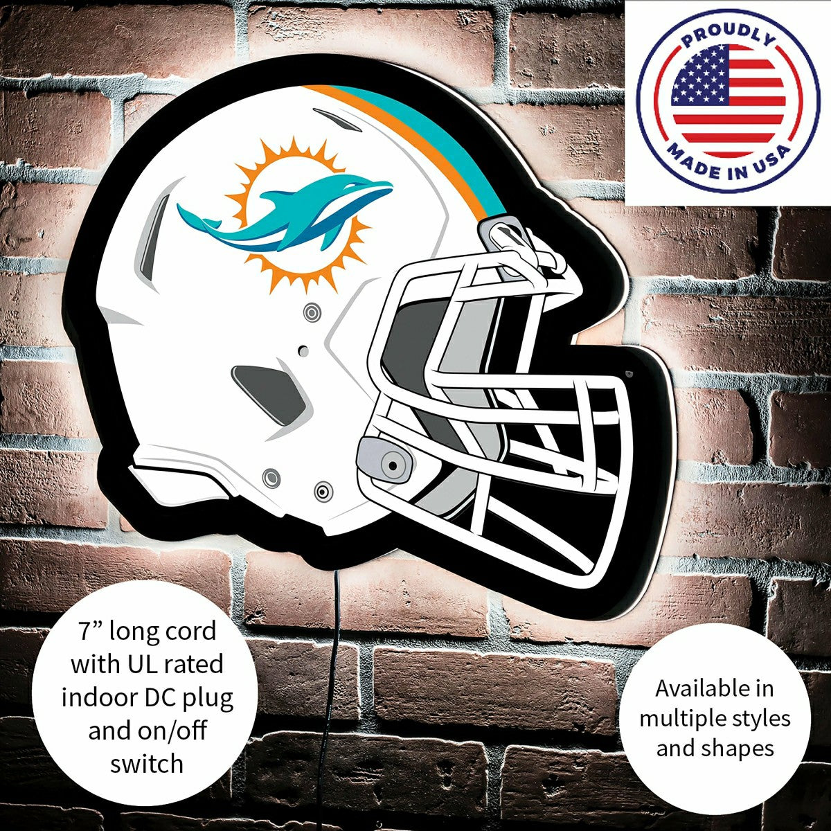 LED Wall Decor, Helmet, Miami Dolphins - NFL Home