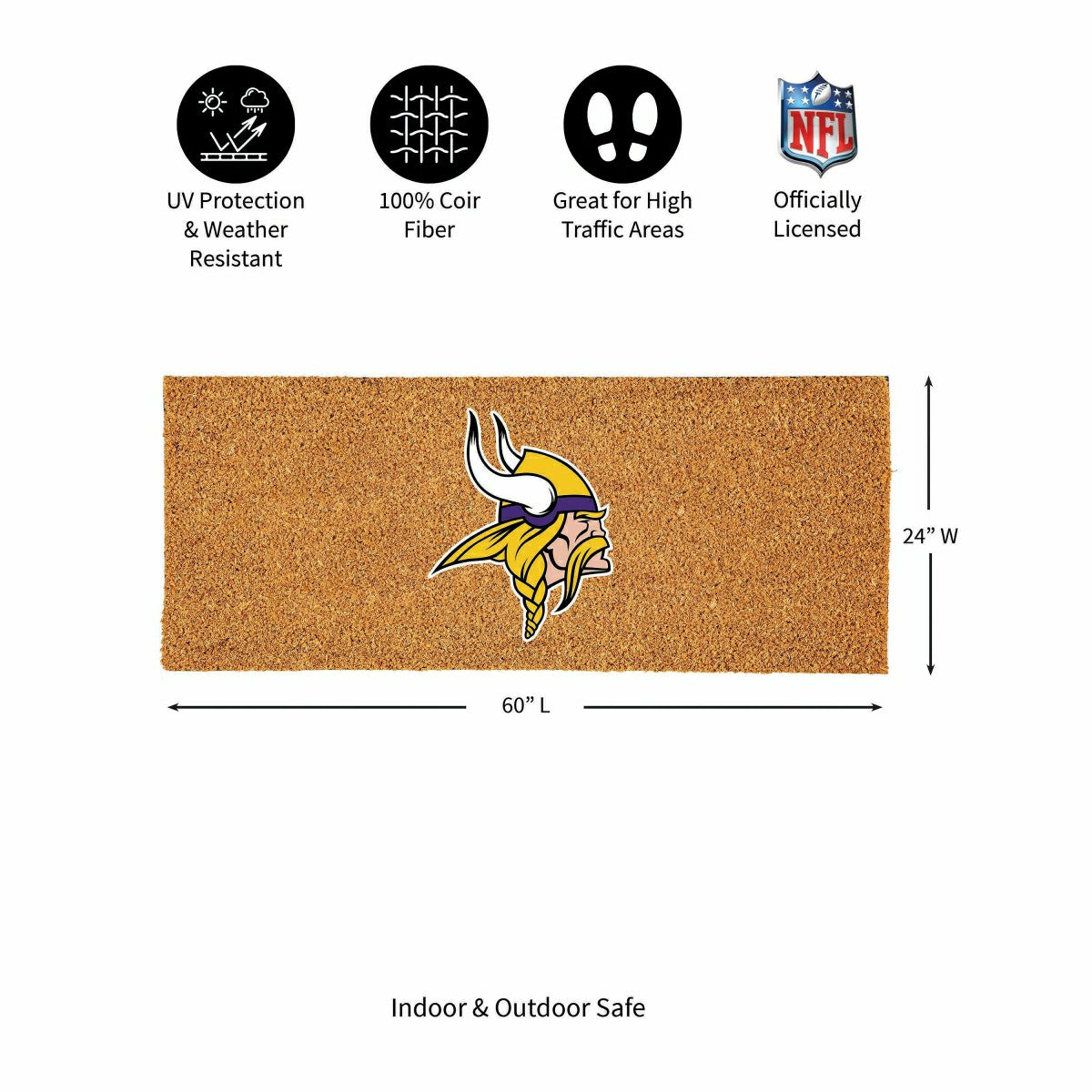 Minnesota Vikings Extra Large Full Color Coir Mat, 60"x24" - NFL