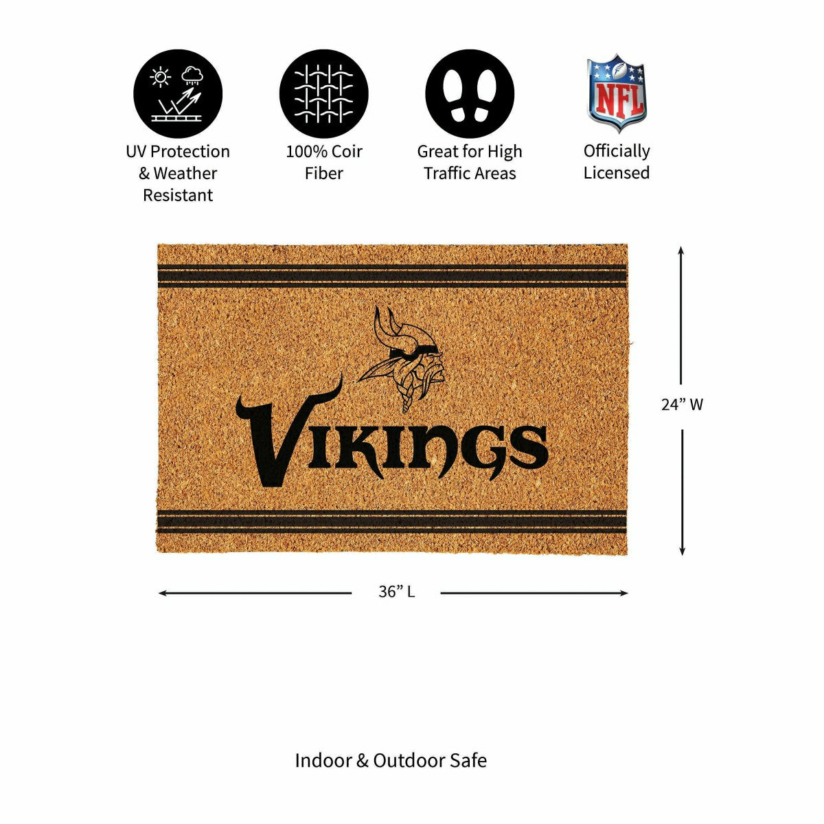 Minnesota Vikings Large One Color Coir Mat, 36"x24" - NFL