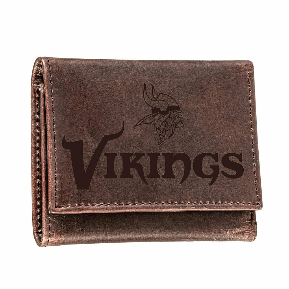 Minnesota Vikings, Tri-Fold Wallet, Brown, CH, 100% Genuine Leather - NFL Home