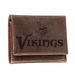 Minnesota Vikings, Tri-Fold Wallet, Brown, CH, 100% Genuine Leather - NFL Home