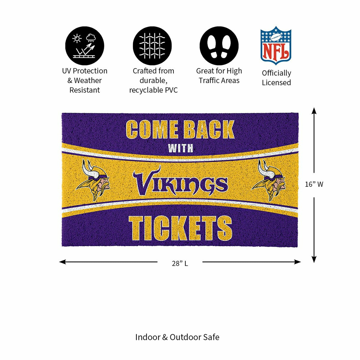 28" x 16" PVC Trapper Mat, Come Back with Tickets, Minnesota Vikings - NFL